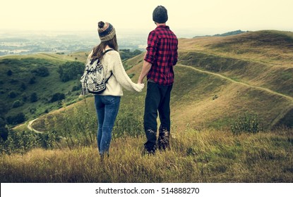 People Rear View Top Mountain Carefree Togetherness Concept - Shutterstock ID 514888270