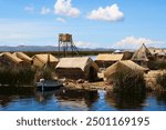 People of the reed villages floating atop Lake Titicaca in Puno, Peru