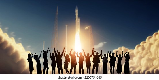 People rejoicing at the launch of a space rocket - Powered by Shutterstock