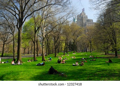 People Relaxing In The Central Park, New York