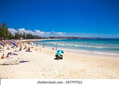 People Relaxing At Main Manly Beach In Sydney, Australia.