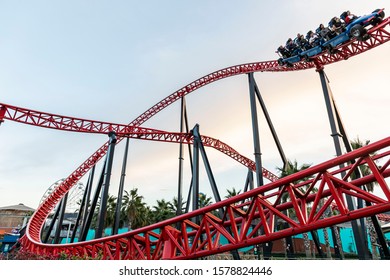 People Riding Roller Roller In The Amusement Park Kingda Ka Roller ( Rodel, Roller Coaster ) , December 02, 2019, Istanbul, Turkey