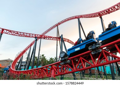 People Riding Roller Roller In The Amusement Park Kingda Ka Roller ( Rodel, Roller Coaster ) , December 02, 2019, Istanbul, Turkey