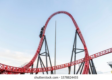 People Riding Roller Roller In The Amusement Park Kingda Ka Roller ( Rodel, Roller Coaster ) , December 02, 2019, Istanbul, Turkey