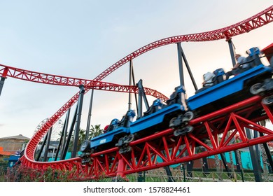 People Riding Roller Roller In The Amusement Park Kingda Ka Roller ( Rodel, Roller Coaster ) , December 02, 2019, Istanbul, Turkey