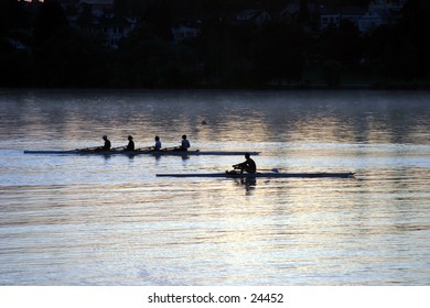 people rowing on "green lake" at sunrise in "seattle washington" - Powered by Shutterstock