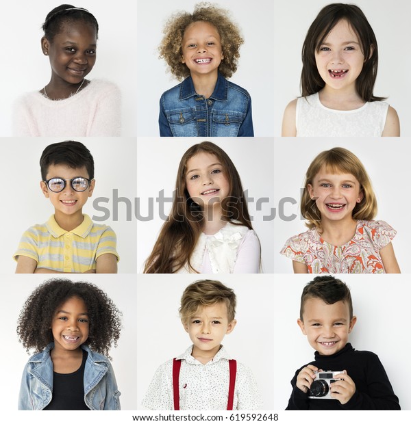 People Set Diversity Cheerful Kids Studio Stock Photo 619592648 ...