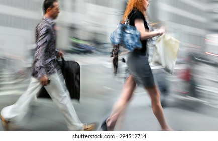 people shopping in the city in motion blur - Shutterstock ID 294512714