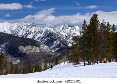 People Skiing On Run At Vail Colorado During The Winter