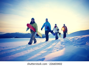 People Snowboard Winter Sport Friendship Concept