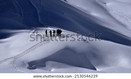 people with snowshoes in a snowlandscape