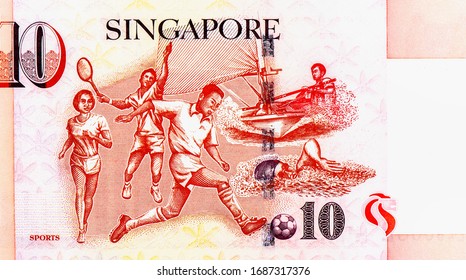 People and sport activities, Portrait from Singapore 10 Dollars 2005 Banknotes.  - Shutterstock ID 1687317376