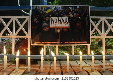 People Take Part In Candle Light Vigil To Protest Against Ukraine War On February 26,2022 In Calcutta, India.  