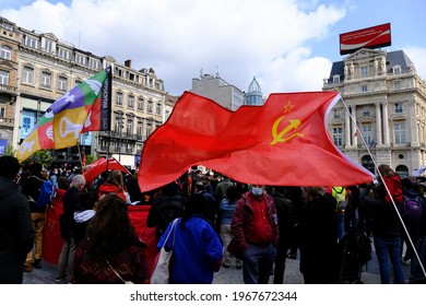 People Take Part In Demonstration During A May Day Protest In Brussels, Belgium On May 1st, 2021
