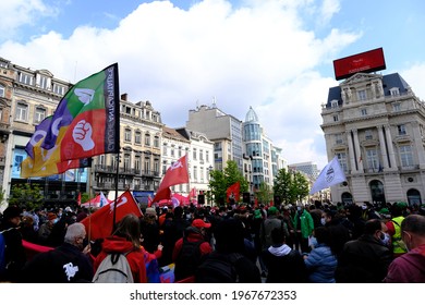 People Take Part In Demonstration During A May Day Protest In Brussels, Belgium On May 1st, 2021
