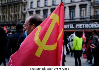 People Take Part In Demonstration During A May Day Protest In Brussels, Belgium On May 1st, 2021
