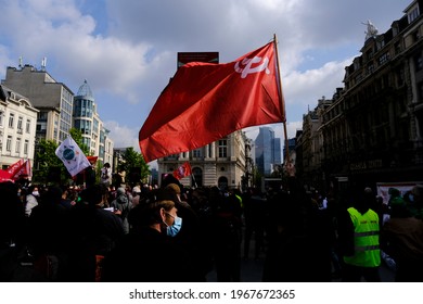 People Take Part In Demonstration During A May Day Protest In Brussels, Belgium On May 1st, 2021
