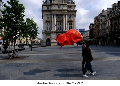 People Take Part In Demonstration During A May Day Protest In Brussels, Belgium On May 1st, 2021
