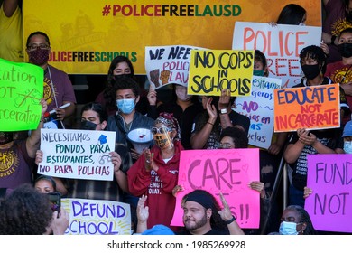 People Take Part In A News Conference To Call On The LAUSD Board Of Education To ``fully Defund And Eliminate The L.A. School Police Department'' At LAUSD Headquarters In Los Angeles, June 3, 2021.