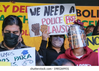 People Take Part In A News Conference To Call On The LAUSD Board Of Education To ``fully Defund And Eliminate The L.A. School Police Department'' At LAUSD Headquarters In Los Angeles, June 3, 2021.