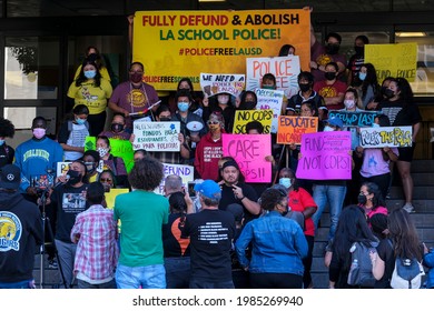 People Take Part In A News Conference To Call On The LAUSD Board Of Education To ``fully Defund And Eliminate The L.A. School Police Department'' At LAUSD Headquarters In Los Angeles, June 3, 2021.