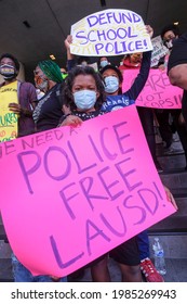 People Take Part In A News Conference To Call On The LAUSD Board Of Education To ``fully Defund And Eliminate The L.A. School Police Department'' At LAUSD Headquarters In Los Angeles, June 3, 2021.