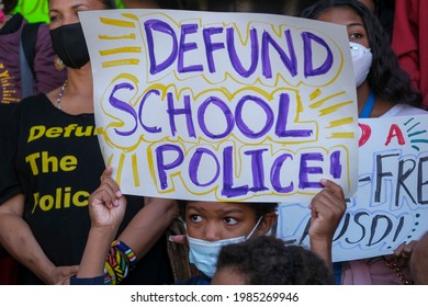 People Take Part In A News Conference To Call On The LAUSD Board Of Education To ``fully Defund And Eliminate The L.A. School Police Department'' At LAUSD Headquarters In Los Angeles, June 3, 2021.