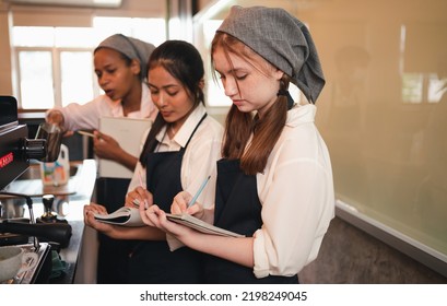 People training workshops, classes about restaurants and hospitality.Preparing teachers and administrators and room groups for classes and meetings for professional upliftmen,Barista coffee training
 - Shutterstock ID 2198249045