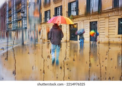 People With An Umbrella In Raining Days, Bilbao, Basque Country, Spain