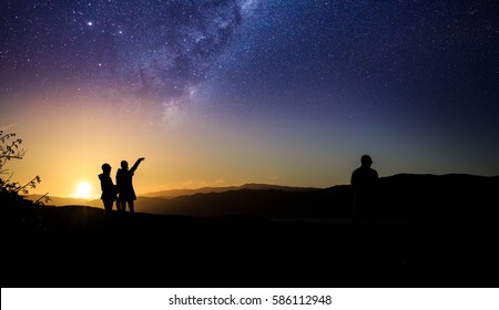 People Under Beautiful Milky Way In New Zealand