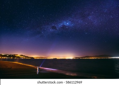 People Under Beautiful Milky Way In New Zealand