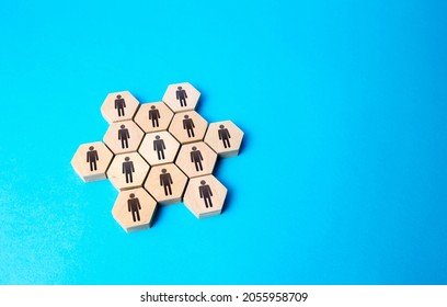 People are united in a group. Social organizations, commercial structure. Joining forces. Business management. Unity. Discipline in hierarchy. Orderliness and high organization. Team building teamwork - Shutterstock ID 2055958709