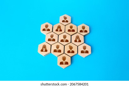 People are united in a group star shape. Social organizations, commercial structure. Joining forces. Business management. Unity. Discipline in hierarchy. Organization. Team building teamwork - Shutterstock ID 2067584201