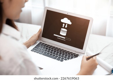People using Cloud Drive Technology Download or Upload Load Save Files from Internet Cloud Storage System