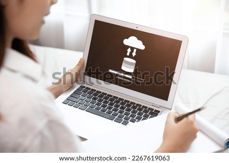 People using Cloud Drive Technology Download or Upload Load Save Files from Internet Cloud Storage System