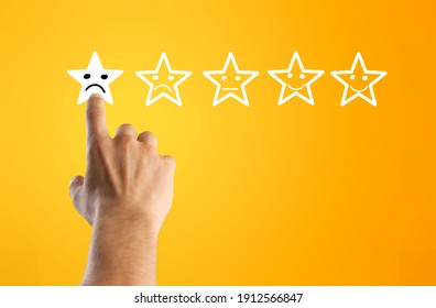 People Using Hand Click One Star Rating,concept Negative Reviews In Customer And Relations Service