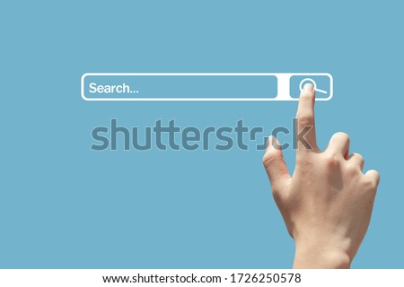 people using hand click searching browsing internet page on computer touch screen. Data Information Networking Concept,with copy space.