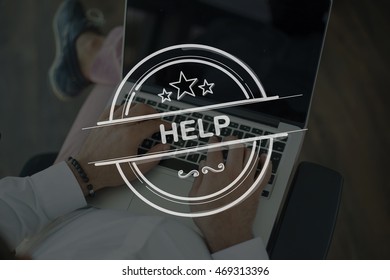 People Using Laptop and HELP Concept