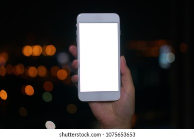 People Using Smart Phone Cell App Technology Background Lifestyle Hand Holding Mobile Contact For Business And Digital Text Communication City Light At Night With Dark Blue Bokeh