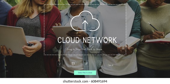 People Using Technology Digital Device with Cloud Computing Icon Graphic 
