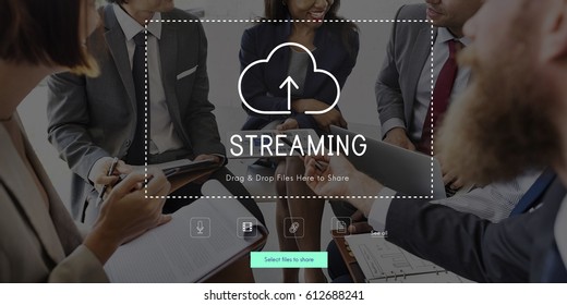 People Using Technology Digital Device with Cloud Computing Icon Graphic