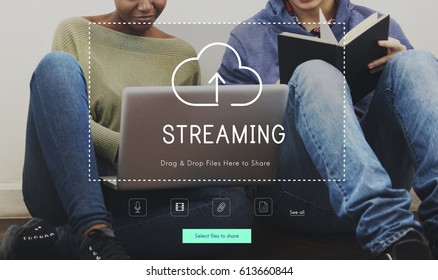 People Using Technology Digital Device with Cloud Computing Icon Graphic