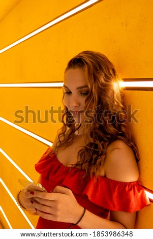 Similar – Beautiful young woman against a mirror wall