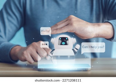 People using virtual AI chatbot via smartphone. Artificial intelligence, machine learning concept.