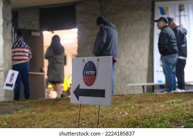 People Wait In Line To Cast Their Ballots At A Voting Station Tuesday, November 8, 2022 In Los Angeles.  