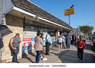 People Wait In Line Outside Blue Bird Liquor Store To Purchase Mega Millions Lottery Tickets In Hawthorne, Calif., Friday, July 29, 2022. 