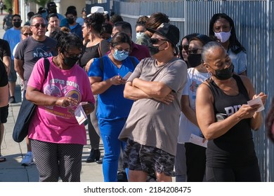 People Wait In Line Outside Blue Bird Liquor Store To Purchase Mega Millions Lottery Tickets In Hawthorne, Calif., Friday, July 29, 2022. 