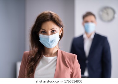 People Waiting In Line. Standing In Queue Wearing Medical Face Mask