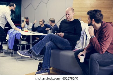 People Waiting Relax In Coffee Room During Break Time