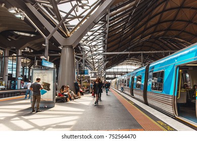 People Waiting For The Train In Station,Melbourne Australia,2017